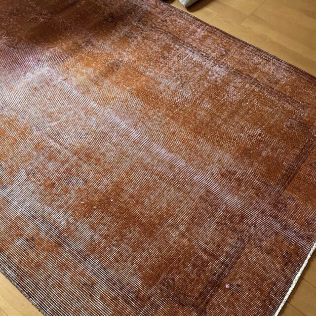 115×212 オレンジピンクブラウン オーバーダイ トルコヴィンテージラグ