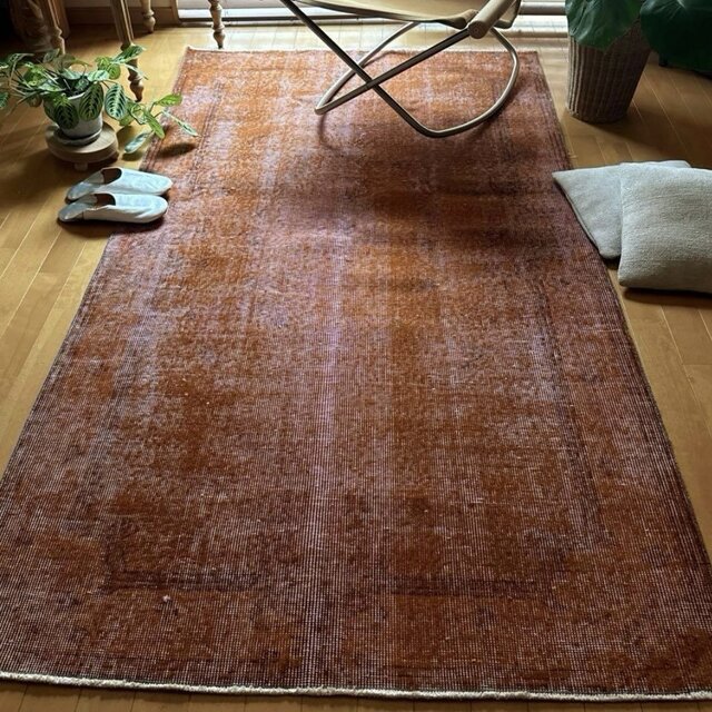 115×212 オレンジピンクブラウン オーバーダイ トルコヴィンテージラグ