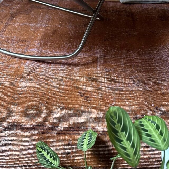 115×212 オレンジピンクブラウン オーバーダイ トルコヴィンテージラグ