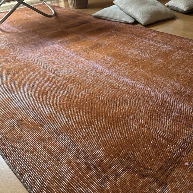 115×212 オレンジピンクブラウン オーバーダイ トルコヴィンテージラグ