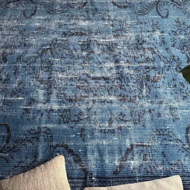 大判114.5×240レアブルーオーバーダイ メダリオン トルコヴィンテージ