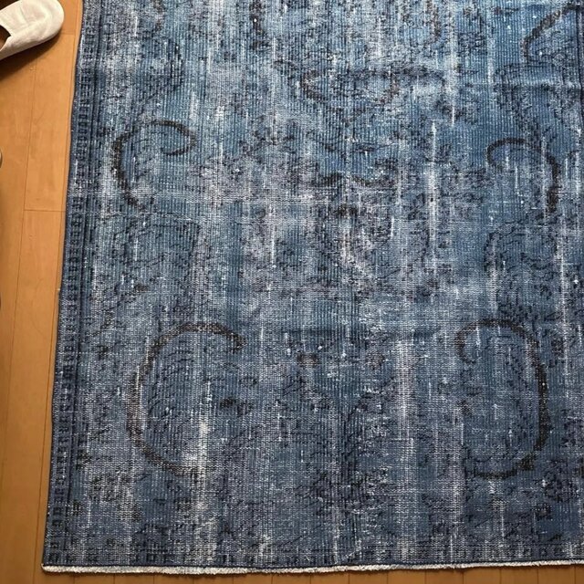 大判114.5×240レアブルーオーバーダイ メダリオン トルコヴィンテージ