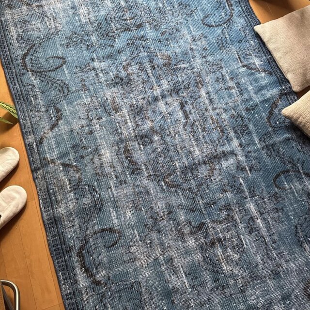 大判114.5×240レアブルーオーバーダイ メダリオン トルコヴィンテージ