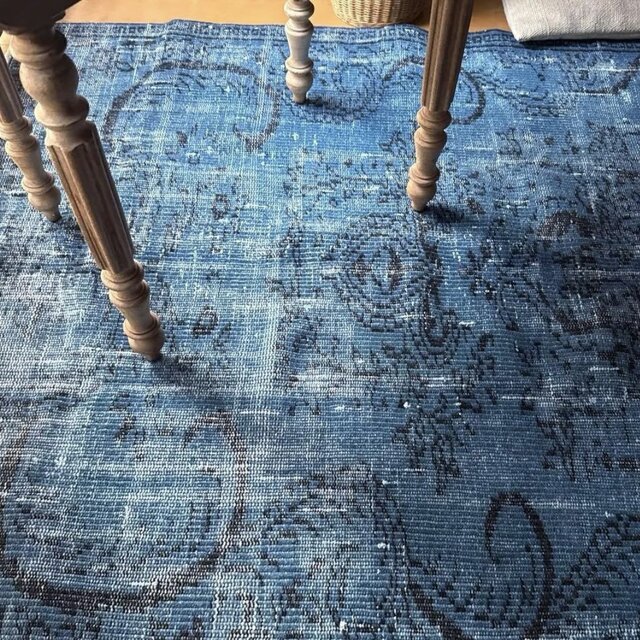 大判114.5×240レアブルーオーバーダイ メダリオン トルコヴィンテージ