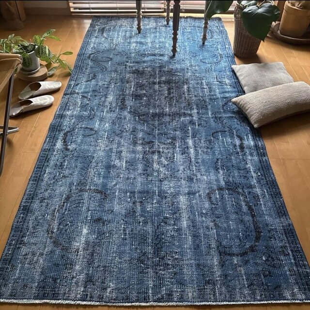 大判114.5×240レアブルーオーバーダイ メダリオン トルコヴィンテージ