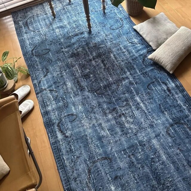 大判114.5×240レアブルーオーバーダイ メダリオン トルコヴィンテージ