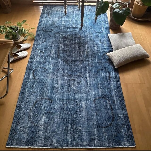 大判114.5×240レアブルーオーバーダイ メダリオン トルコヴィンテージ