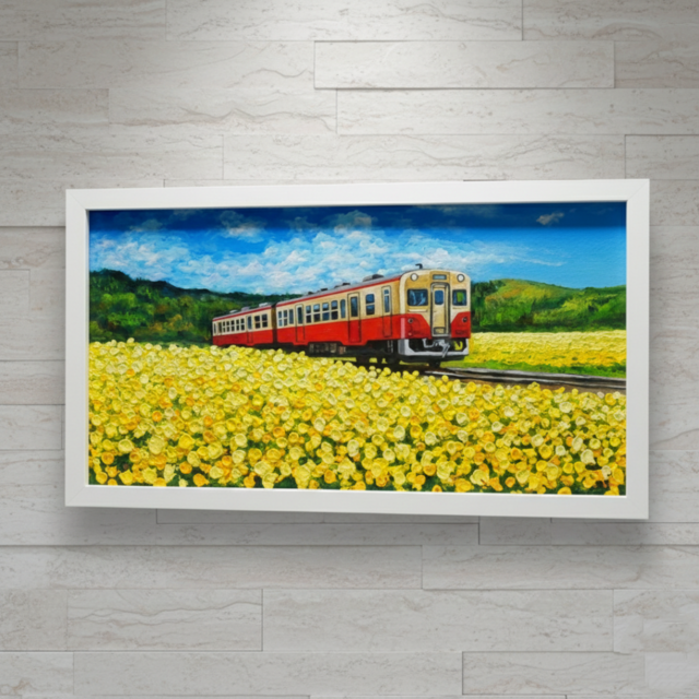 油彩画「石神の菜の花畑とキハ200形」－小湊鐵道の春の情景－ | iichi