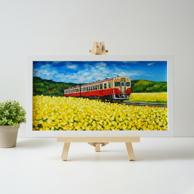 油彩画「石神の菜の花畑とキハ200形」－小湊鐵道の春の情景－ | iichi