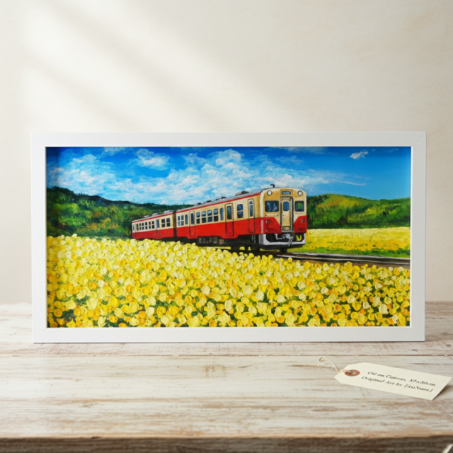 油彩画「石神の菜の花畑とキハ200形」－小湊鐵道の春の情景－ | iichi