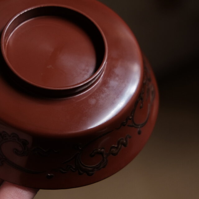 ブラウンに唐草文様◇時代物 漆芸蓋付椀 古漆器 骨董・antiques 大正