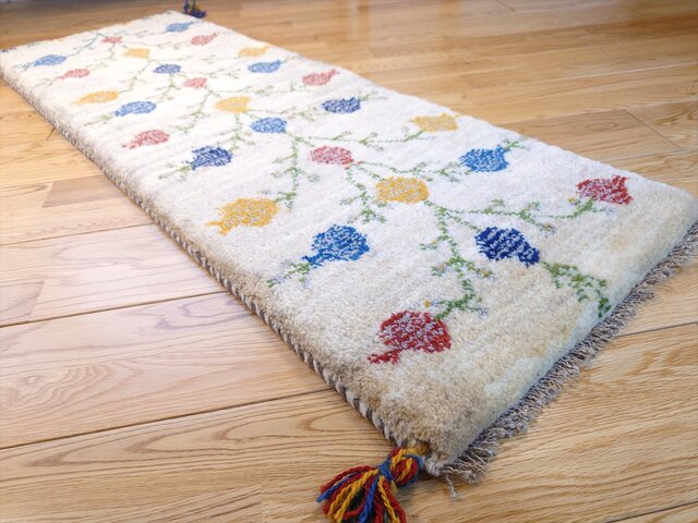 ペルシャ ギャッベ ミニランナー ラグ 120x42cm グレー 色とりどりの