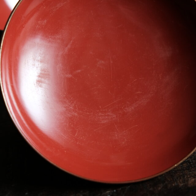 亀と鶴◇赤で素敵。古輪島塗 漆芸沈金蓋付椀 古漆器 古民家 骨董