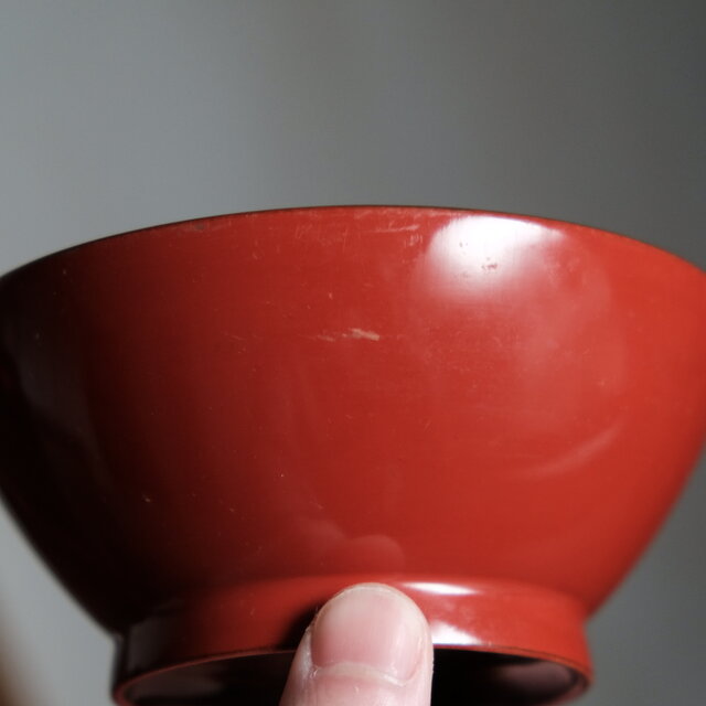 亀と鶴◇赤で素敵。古輪島塗 漆芸沈金蓋付椀 古漆器 古民家 骨董