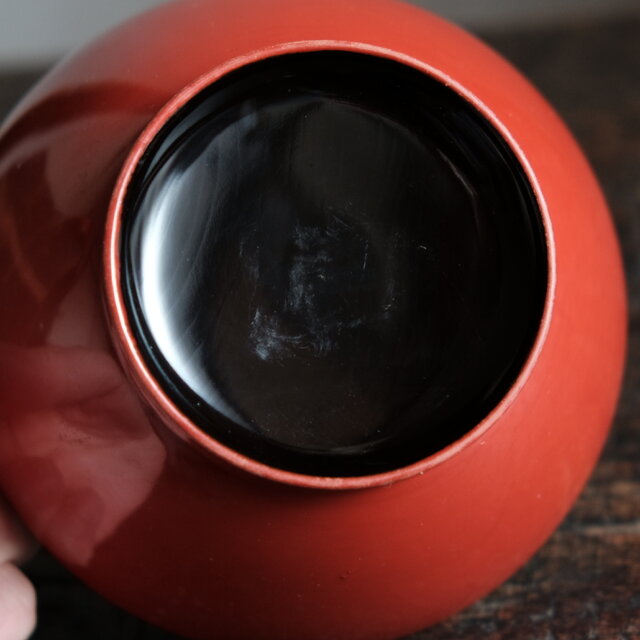 亀と鶴◇赤で素敵。古輪島塗 漆芸沈金蓋付椀 古漆器 古民家 骨董