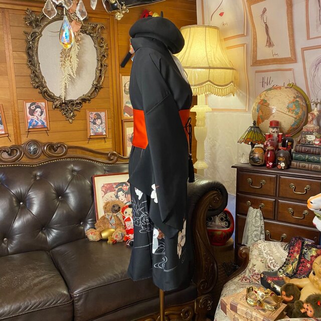 着物リメイク ミニミディワンピース／ドレス／洗える化繊 帯サッシュ