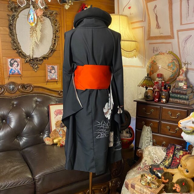 着物リメイク ミニミディワンピース／ドレス／洗える化繊 帯サッシュ