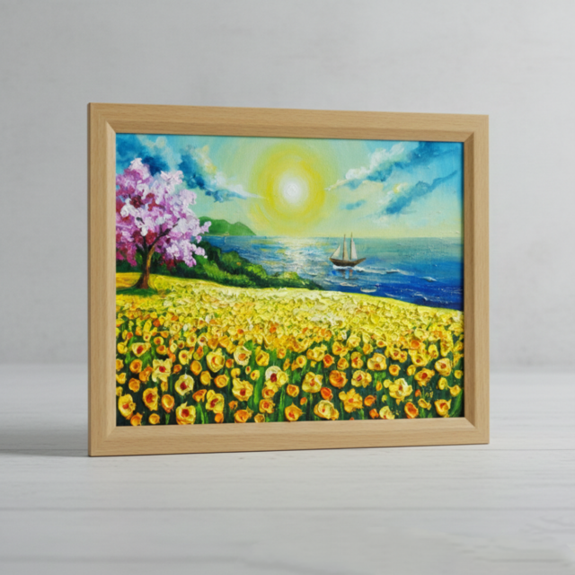 油絵【春の息吹と海の輝き】海 風景画 絵画 原画 | iichi 日々の暮らし