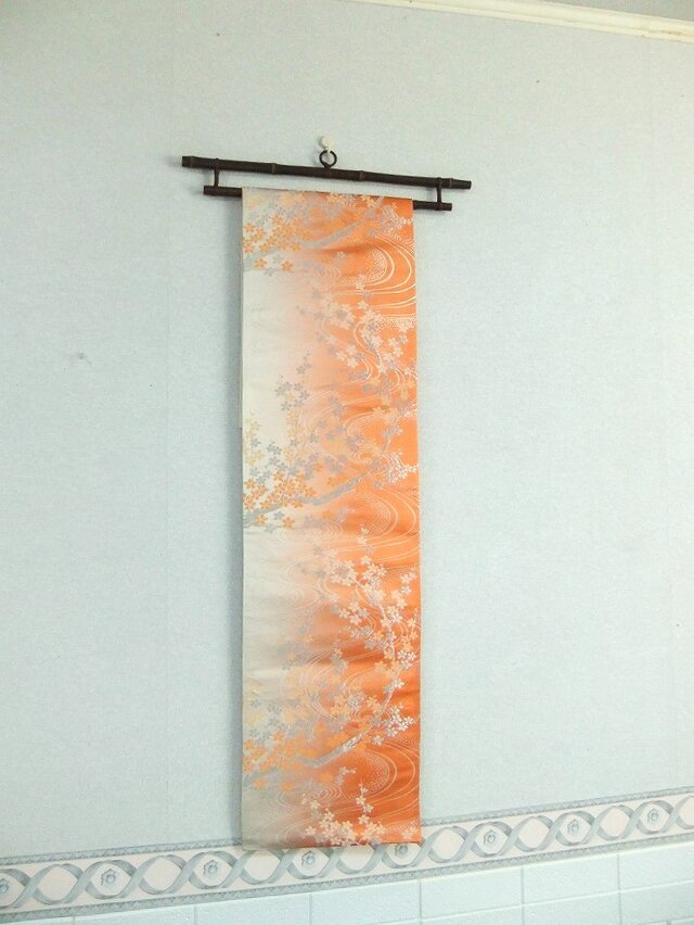 16)2440】160cm/西陣織・流水花文様/タペストリー・テーブルランナー