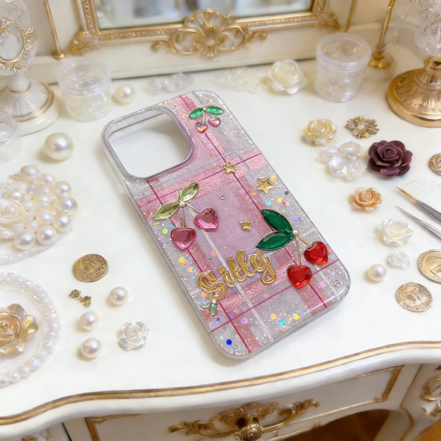 ハンドメイド スマホケース レジン 立体デコ アンティーク調