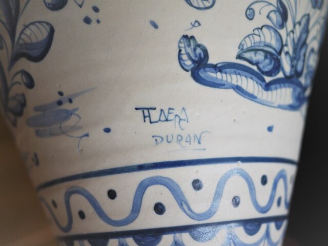 タラベラ焼 陶器花瓶 スペイン デルフトブルー マジョリカ アラベスク