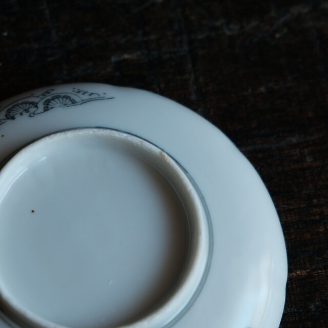 黒染付で素敵◇瀬戸焼 楼閣山水黒染付印判小皿 骨董・antiques 古民家