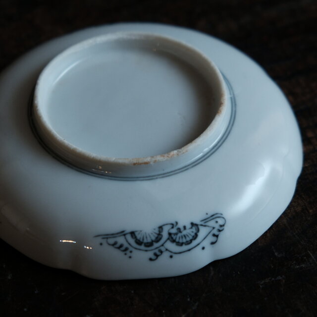 黒染付で素敵◇瀬戸焼 楼閣山水黒染付印判小皿 骨董・antiques 古民家