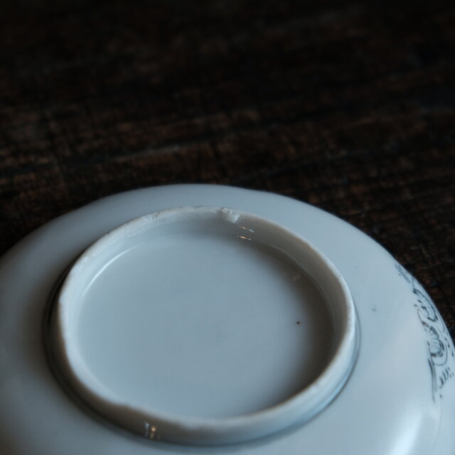 黒染付で素敵◇瀬戸焼 楼閣山水黒染付印判小皿 骨董・antiques 古民家