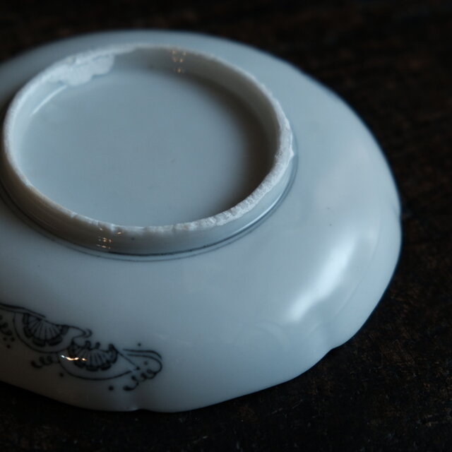 黒染付で素敵◇瀬戸焼 楼閣山水黒染付印判小皿 骨董・antiques 古民家