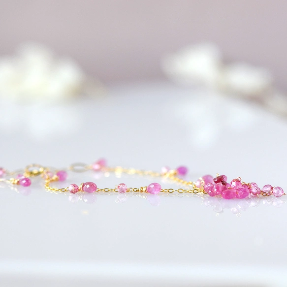 桜 ― Pink Sapphire & Pink Topaz ブレスレット14kgf | iichi 日々の