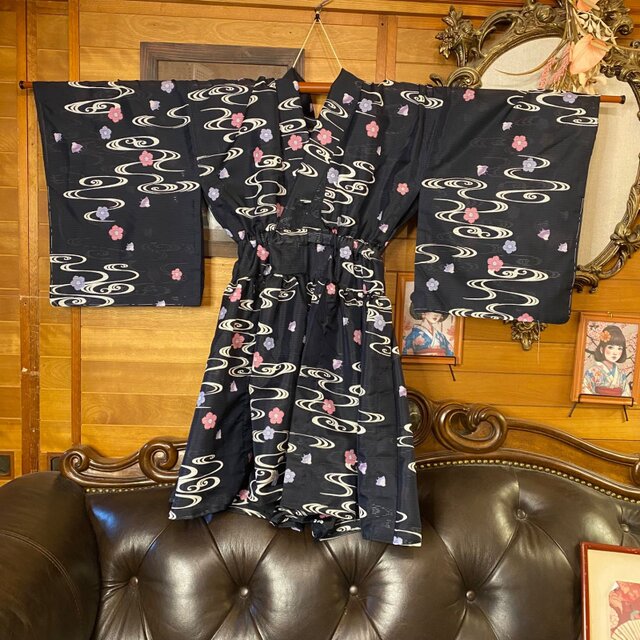 夏着物 ミニ丈 ワンピース ドレス 和ロリ 2部式作り帯 名古屋帯 お太鼓