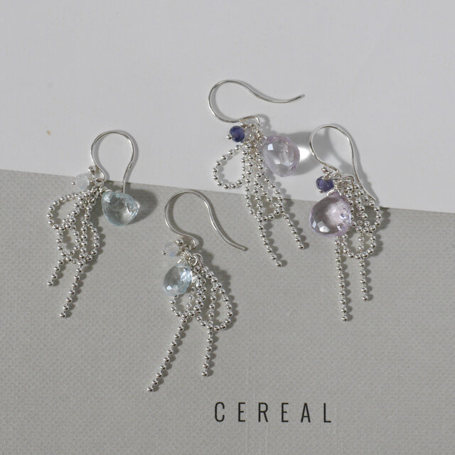 Silver925 アクアマリンのmini Ribbonピアス［1092_BL］ | iichi 日々 