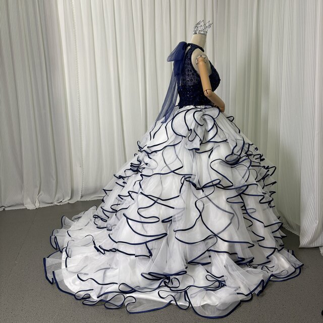 豪華！カラードレス ネイビー ホルターネック キラキラスパンコール