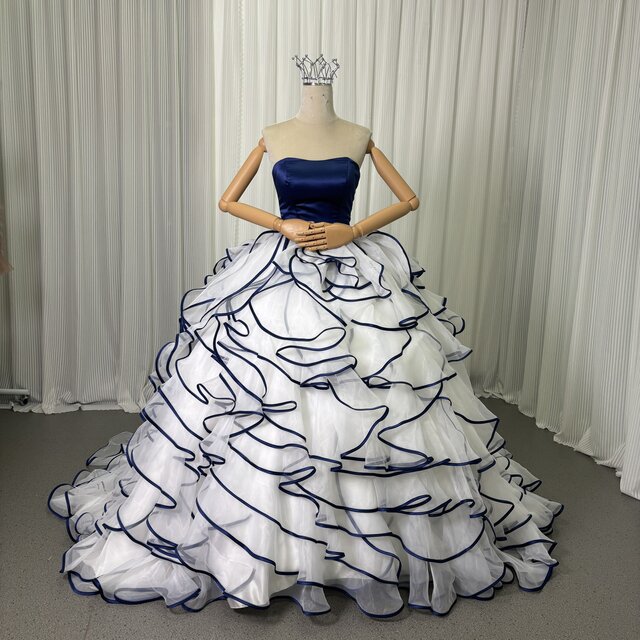 豪華！カラードレス ネイビー ホルターネック キラキラスパンコール