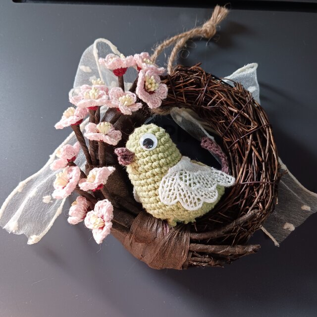 梅とうぐいすのリース ハンドメイド レース編み | iichi 日々の暮らし