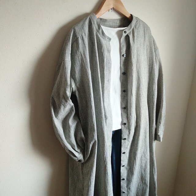 スタンドカラーシャツワンピース ストライプ M～Lサイズ | iichi