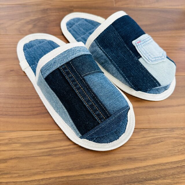 女性用☆洗濯機丸洗いOK☆スリッパ•室内履き☆デニムリメイク ルーム