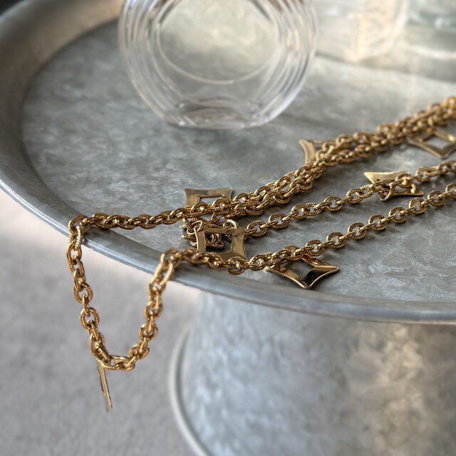 N318-ヴィンテージネックレス U.S.A. Geometric Open Charm Textured