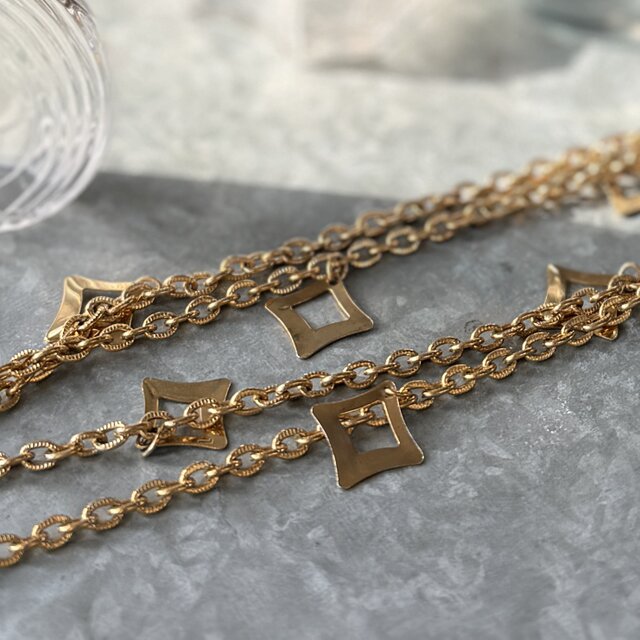 N318-ヴィンテージネックレス U.S.A. Geometric Open Charm Textured