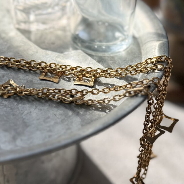 N318-ヴィンテージネックレス U.S.A. Geometric Open Charm Textured