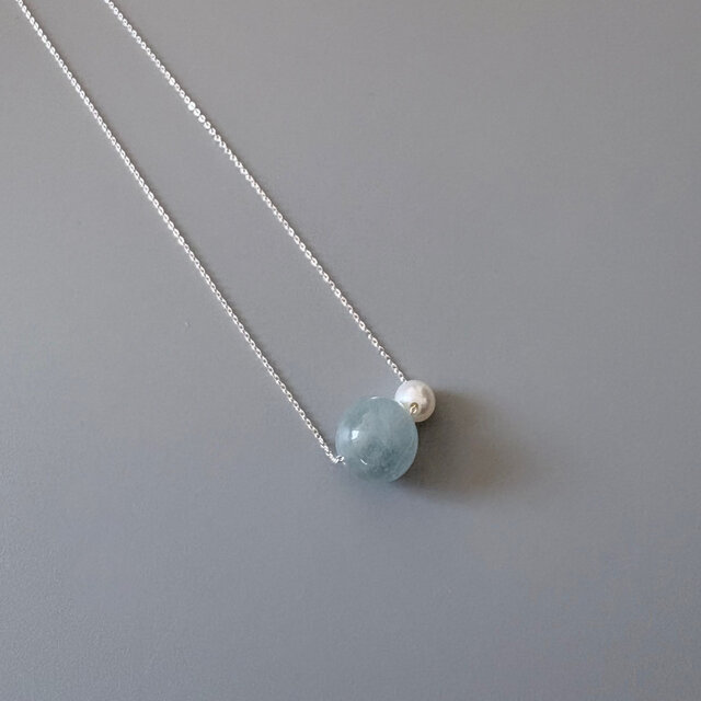 3月の誕生石 水色 11mm up希少な大粒アクアマリン × あこやパール 50cm