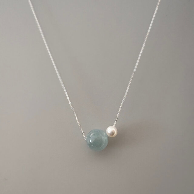 3月の誕生石 水色 11mm up希少な大粒アクアマリン × あこやパール 50cm