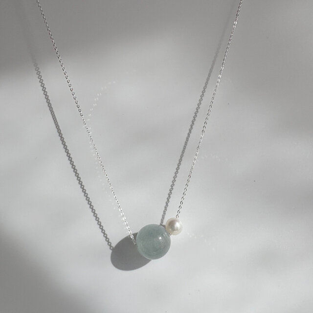 3月の誕生石 水色 11mm up希少な大粒アクアマリン × あこやパール 50cm