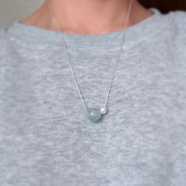 3月の誕生石 水色 11mm up希少な大粒アクアマリン × あこやパール 50cm