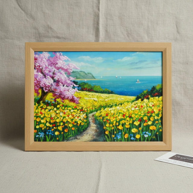 春の油彩画「希望の花咲く春の日」油絵・一点物・原画 | iichi 日々の