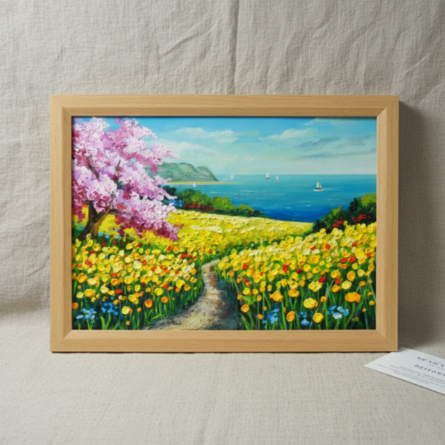 春の油彩画「希望の花咲く春の日」油絵・一点物・原画 | iichi 日々の
