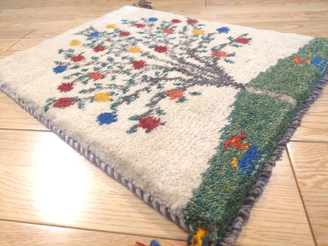 ペルシャ ギャッベ 玄関マット小 ラグ 53x41cm 風景 ザクロの木