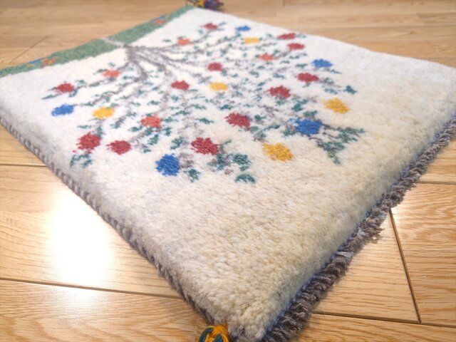 ペルシャ ギャッベ 玄関マット小 ラグ 53x41cm 風景 ザクロの木