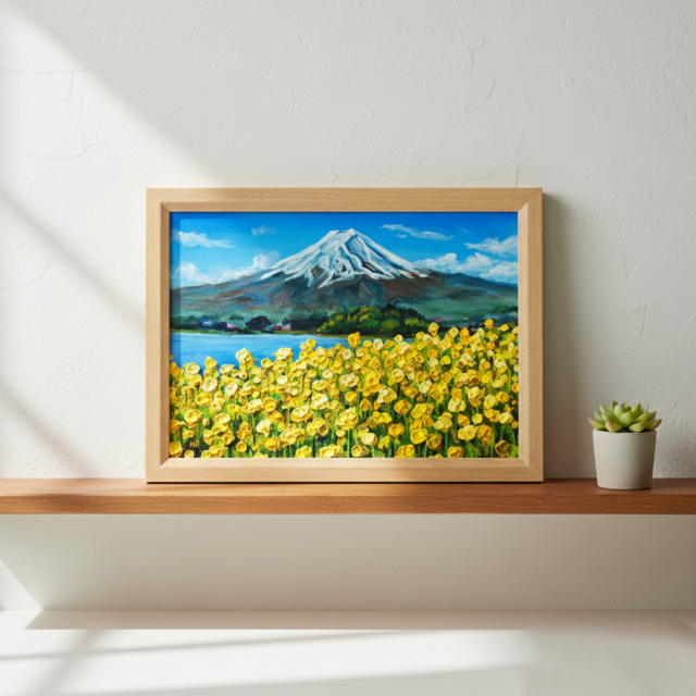 油絵】春の息吹と、悠久の富士｜富士山 絵画 インテリア 油彩画 原画