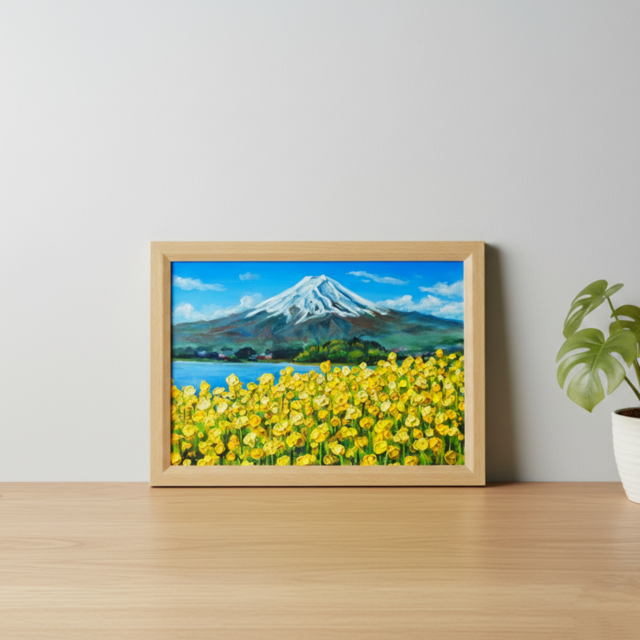 油絵】春の息吹と、悠久の富士｜富士山 絵画 インテリア 油彩画 原画